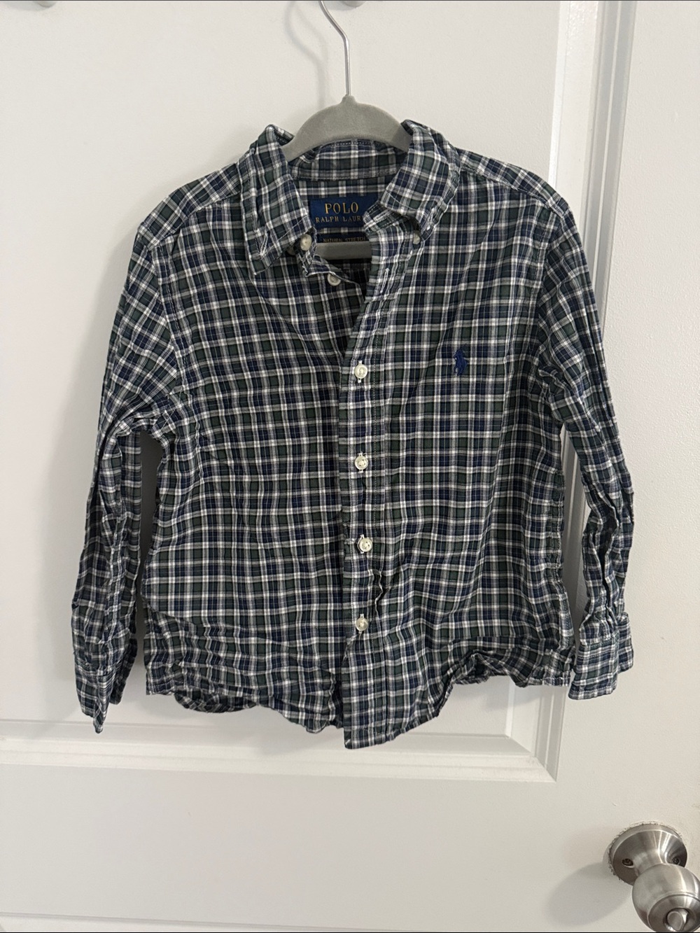 Polo by Ralph Lauren Navy & Green Plaid Button-Down Shirt-Size 4T